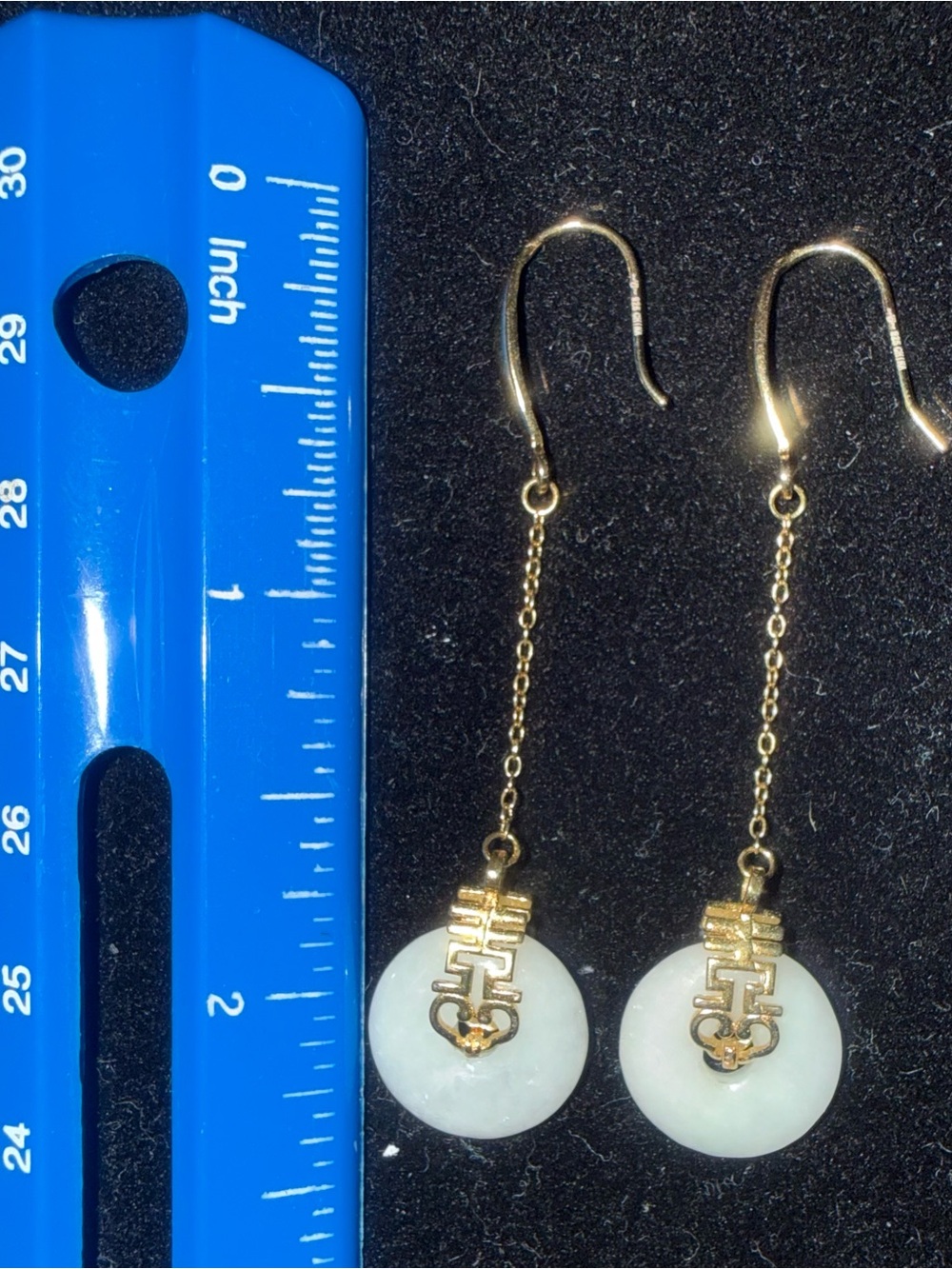 White Jade and Gold Tone Threader Earrings - Picture 2 of 2
